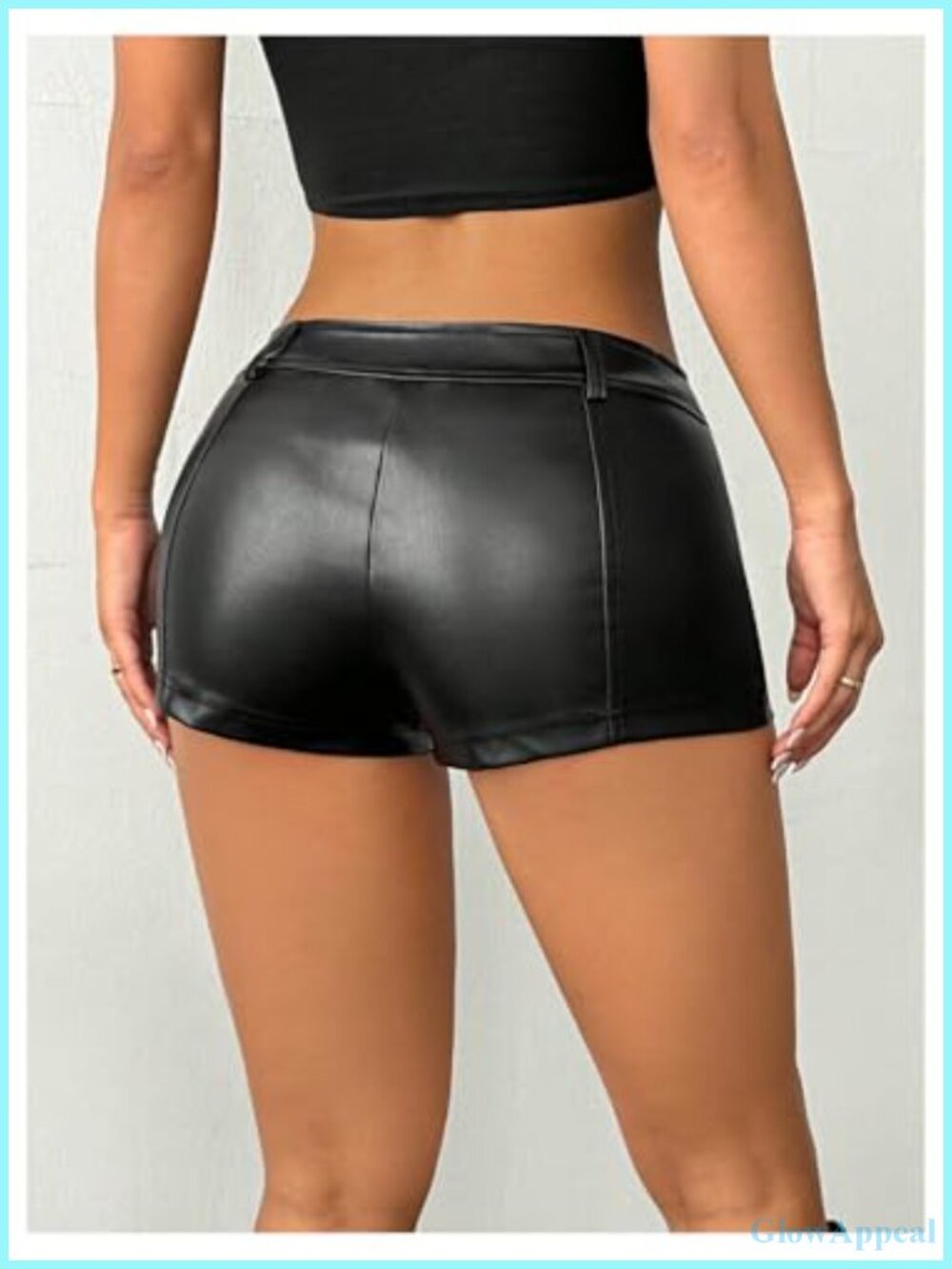 Faux Leather Low Rise Zipper Up Mini Rave Shorts - Picture 2 of 4
